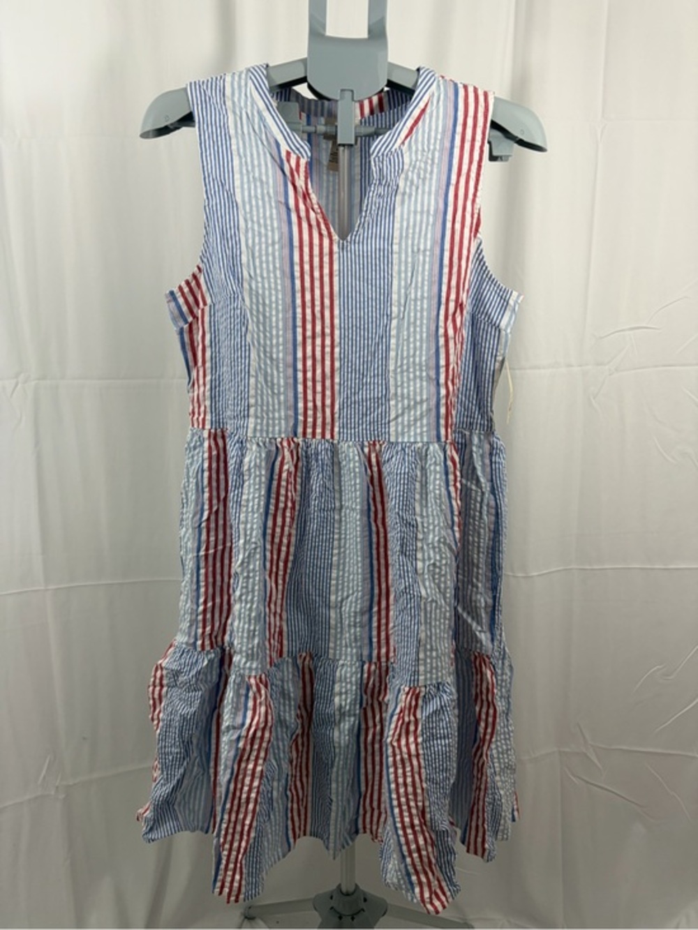 NWT St. John’s Bay Women’s Size M Sleeveless Red & Blue Striped Sleeveless Dress